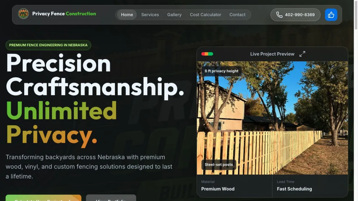 Privacy Fence Construction homepage design